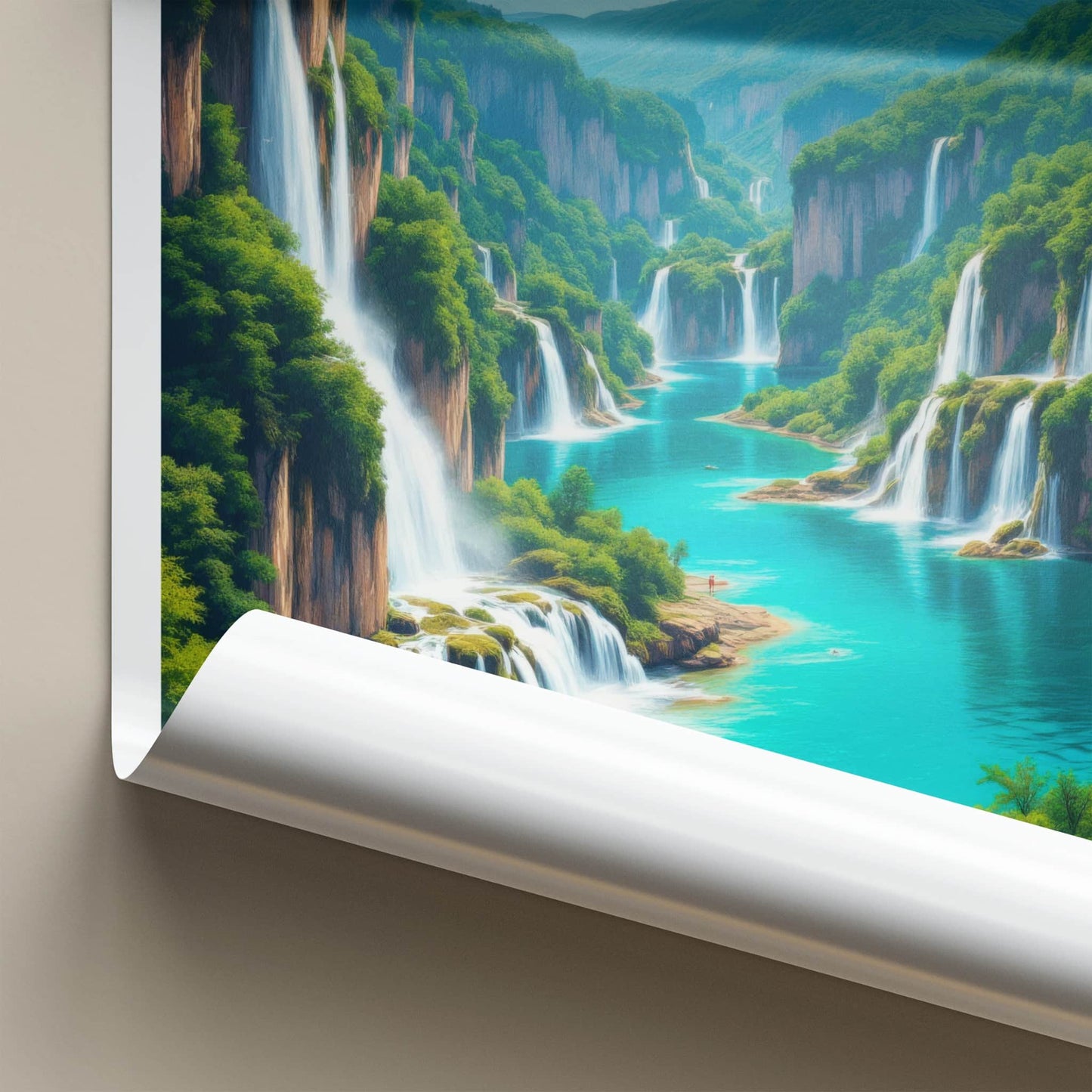 Plitvice Poster - Croatia Travel Art - Cascading Water Turquoise Lakes Wall Decor