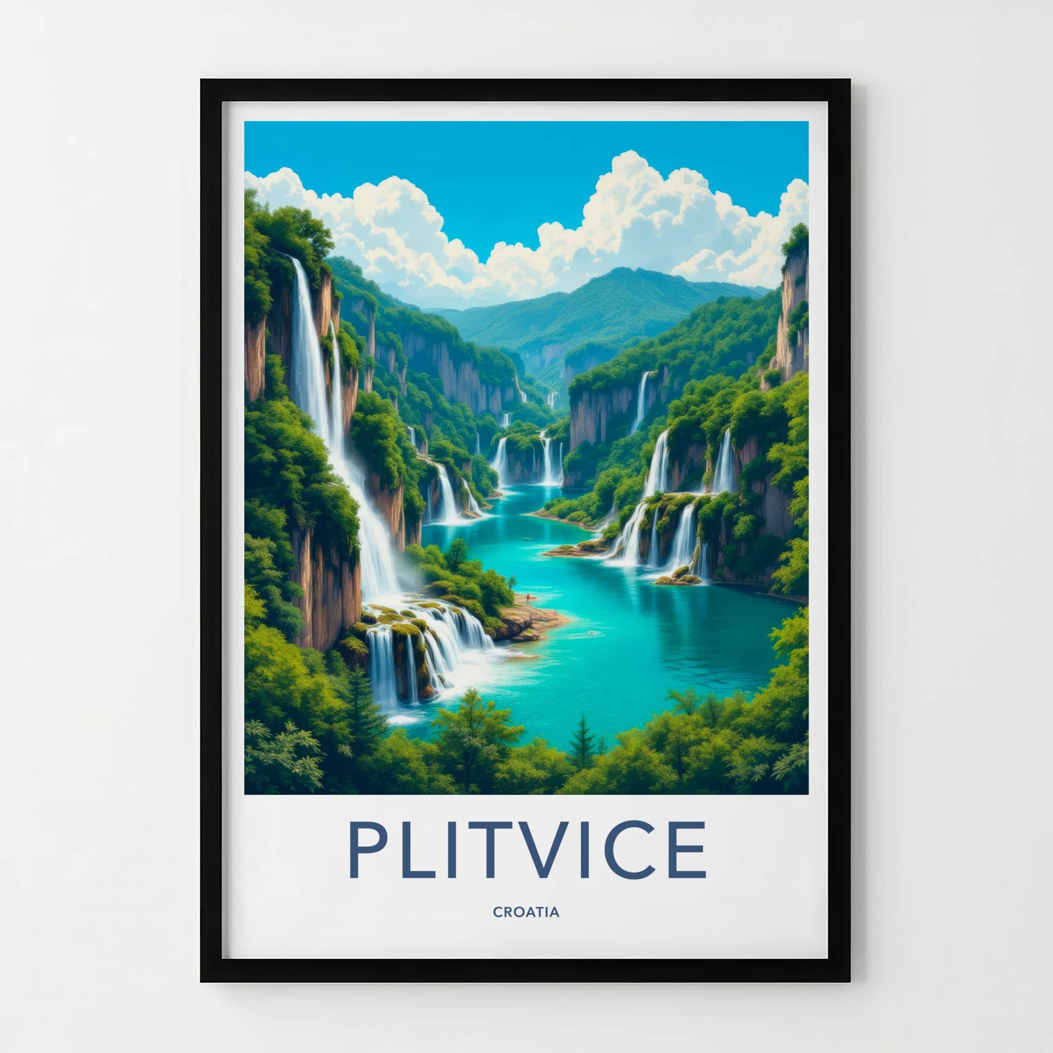 Plitvice Poster - Croatia Travel Art - Cascading Water Turquoise Lakes Wall Decor