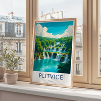 Plitvice Poster - Croatia Travel Art - Tiered Blue Waterfalls Home Decor