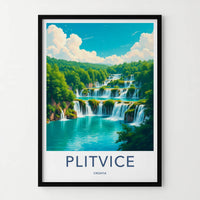 Plitvice Poster - Croatia Travel Art - Tiered Blue Waterfalls Home Decor