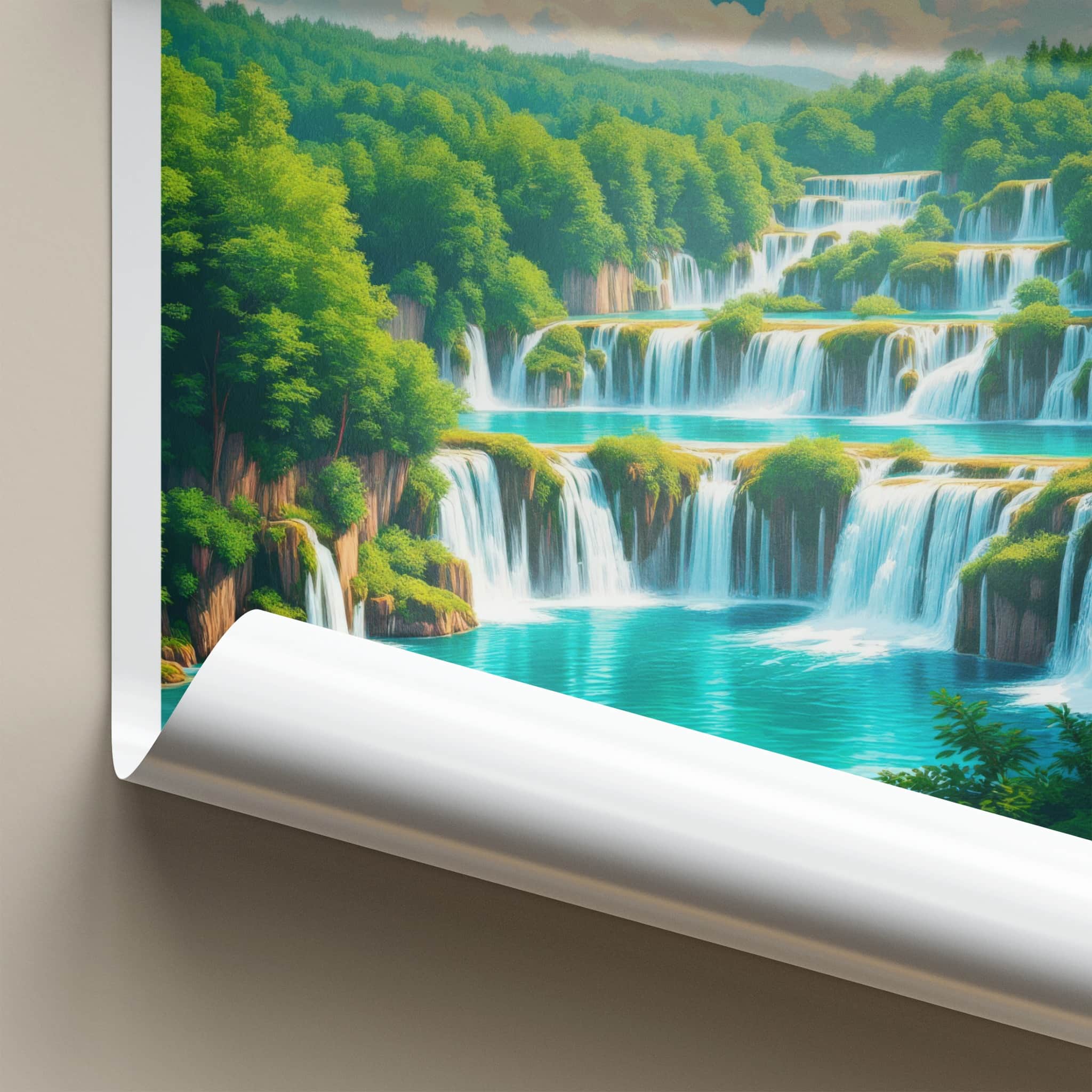 Plitvice Poster - Croatia Travel Art - Tiered Blue Waterfalls Home Decor