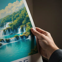 Plitvice Poster - Croatia Travel Art - Tiered Waterfalls Blue Lakes Home Decor