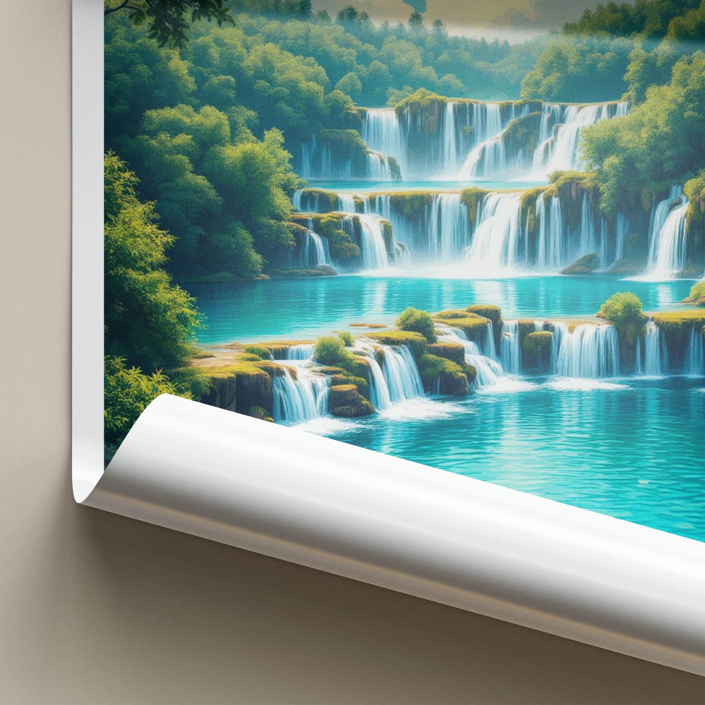 Plitvice Poster - Croatia Travel Art - Tiered Waterfalls Blue Lakes Home Decor