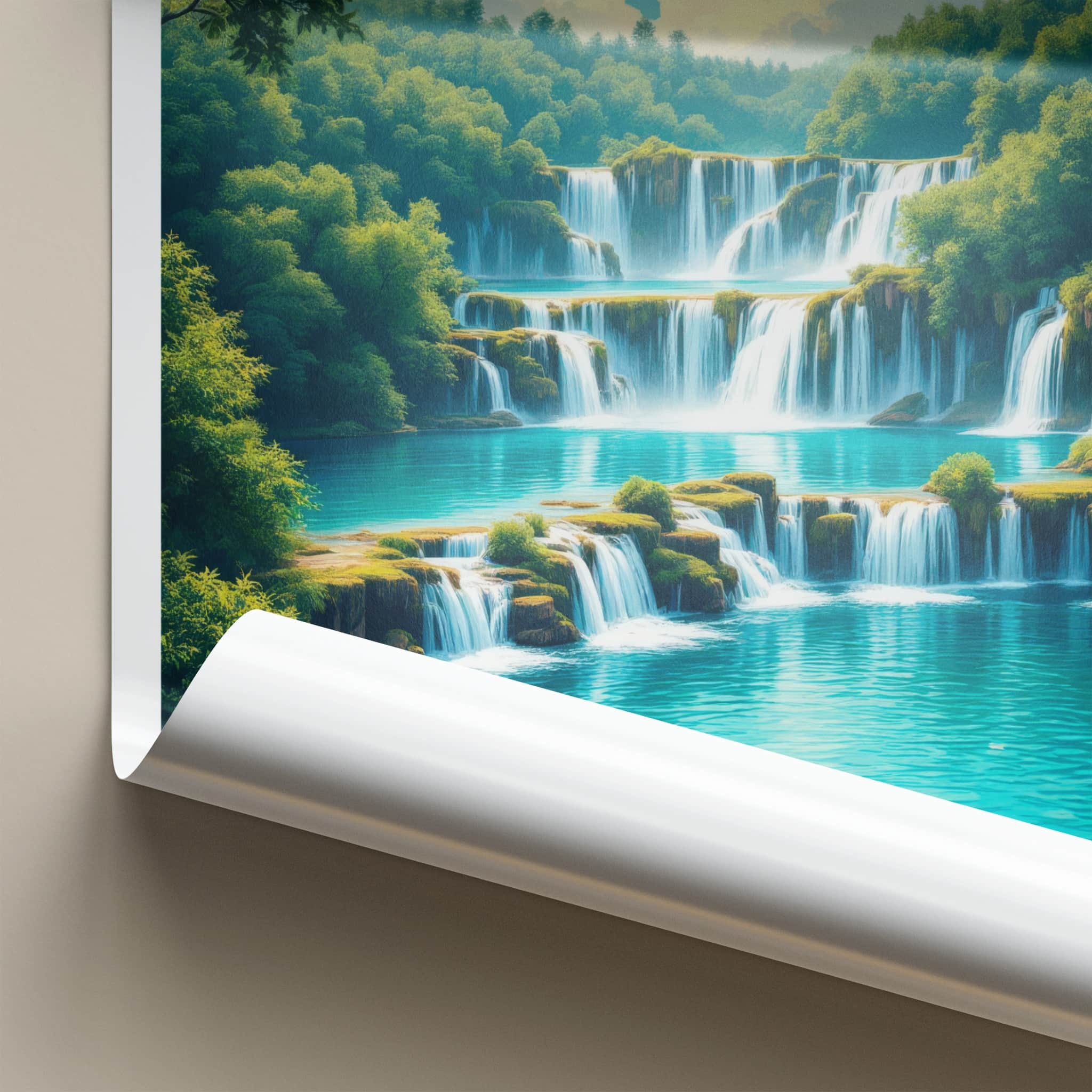 Plitvice Poster - Croatia Travel Art - Tiered Waterfalls Blue Lakes Home Decor