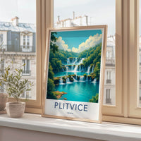 Plitvice Poster - Croatia Travel Art - Tiered Waterfalls Blue Lakes Home Decor