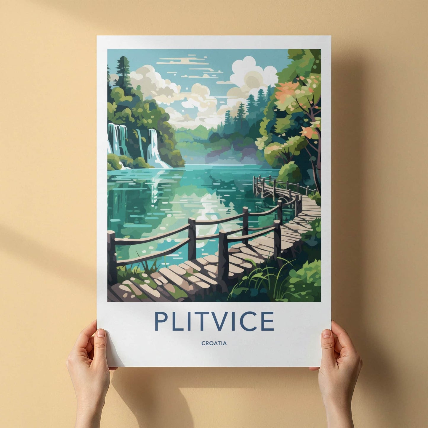 Plitvice Poster - Croatia Travel Art - Wooden Boardwalk Path Home Decor