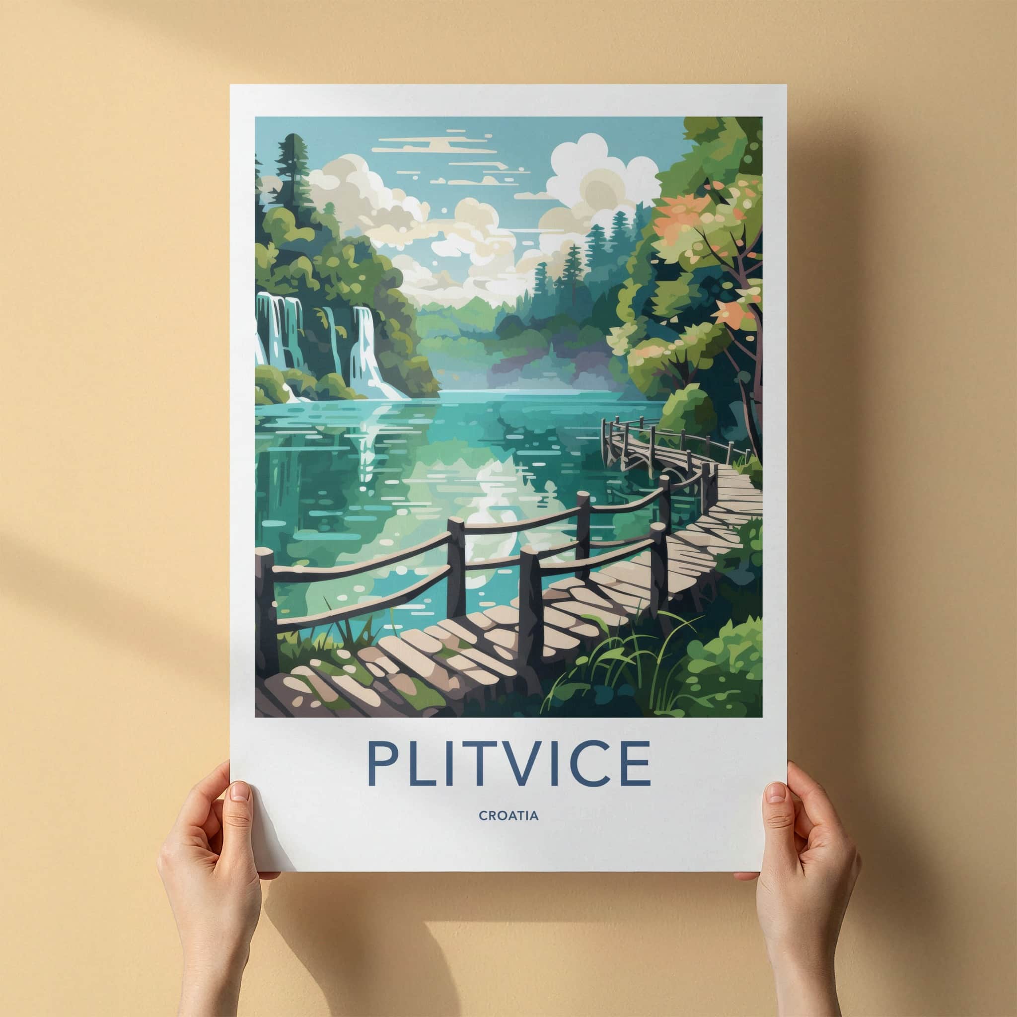 Plitvice Poster - Croatia Travel Art - Wooden Boardwalk Path Home Decor