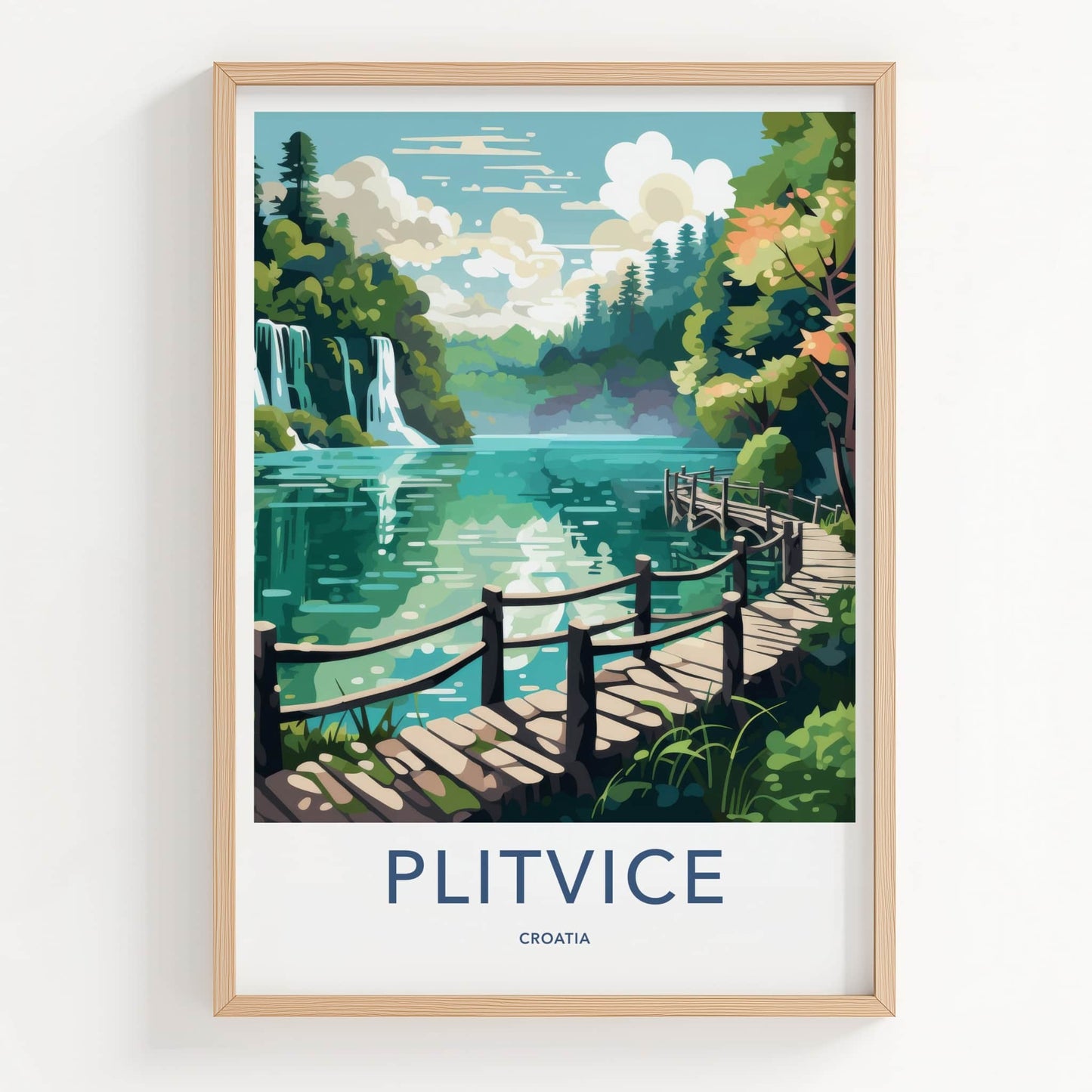 Plitvice Poster - Croatia Travel Art - Wooden Boardwalk Path Home Decor