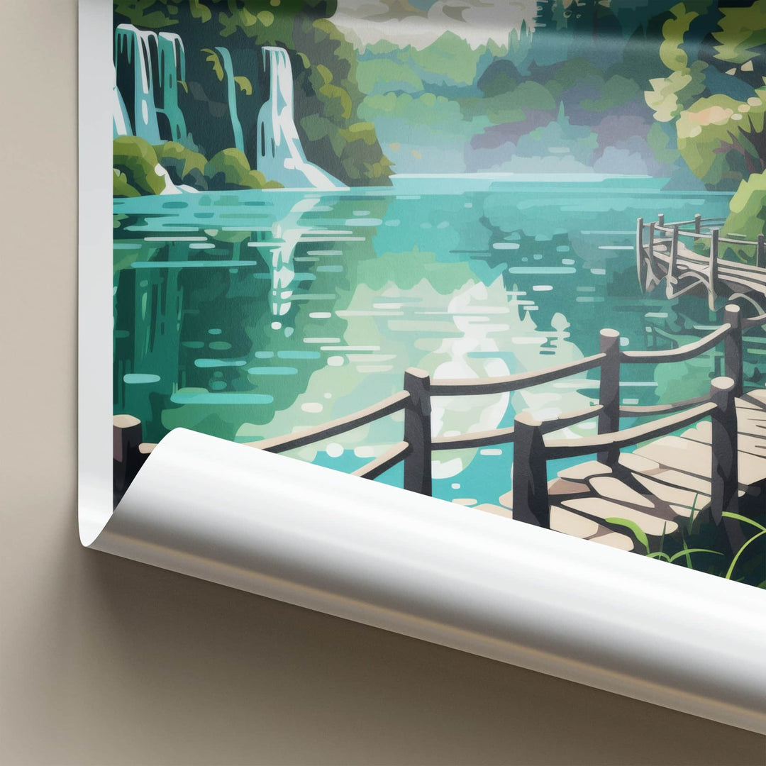 Plitvice Poster - Croatia Travel Art - Wooden Boardwalk Path Home Decor