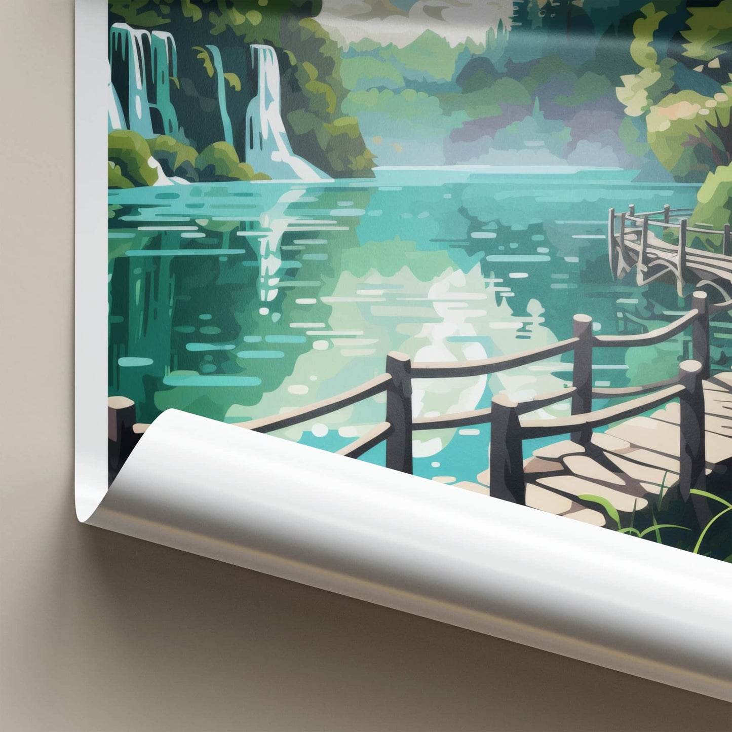 Plitvice Poster - Croatia Travel Art - Wooden Boardwalk Path Home Decor