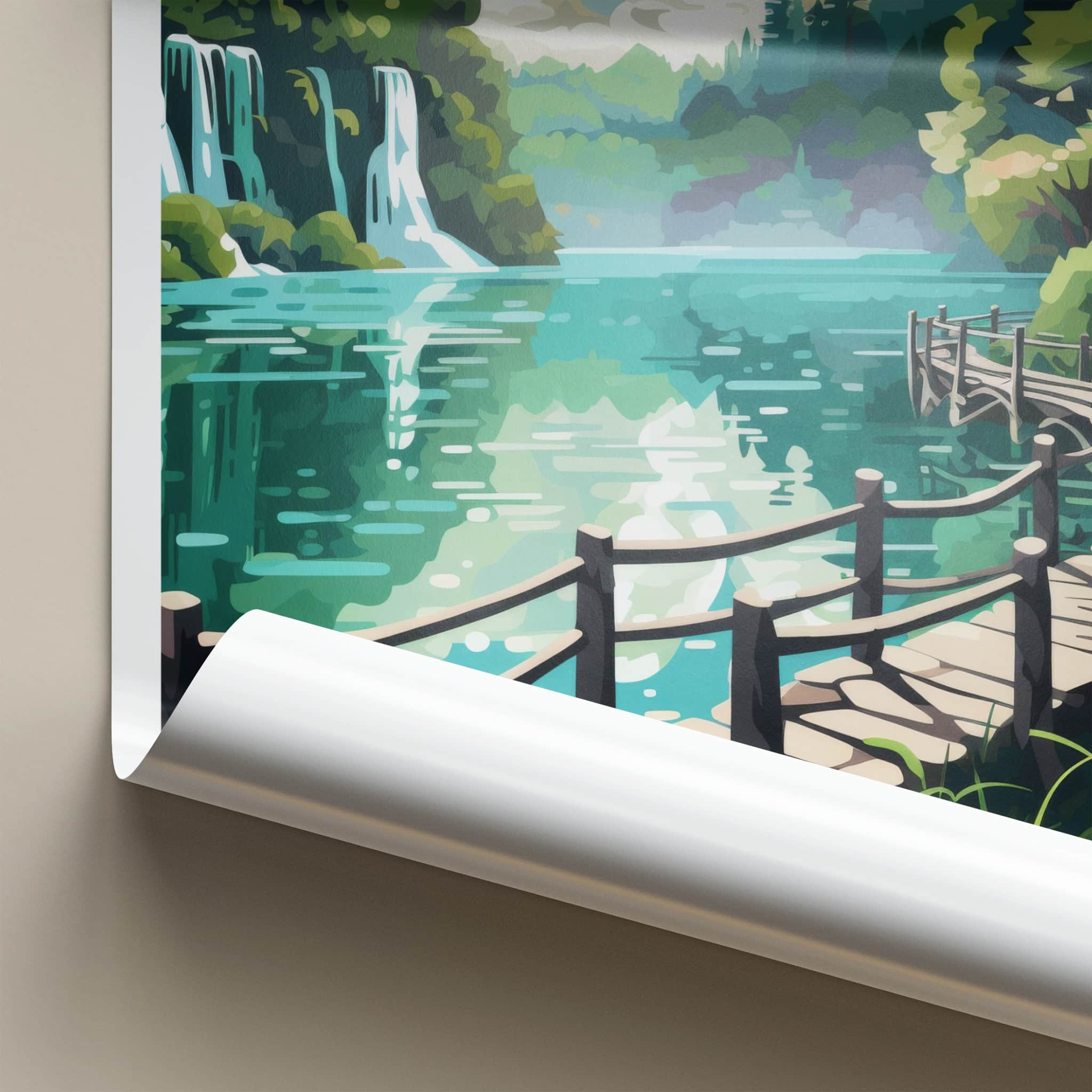 Plitvice Poster - Croatia Travel Art - Wooden Boardwalk Path Home Decor