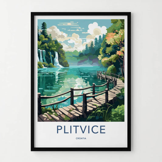 Plitvice Poster - Croatia Travel Art - Wooden Boardwalk Path Home Decor