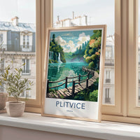 Plitvice Poster - Croatia Travel Art - Wooden Boardwalk Path Home Decor