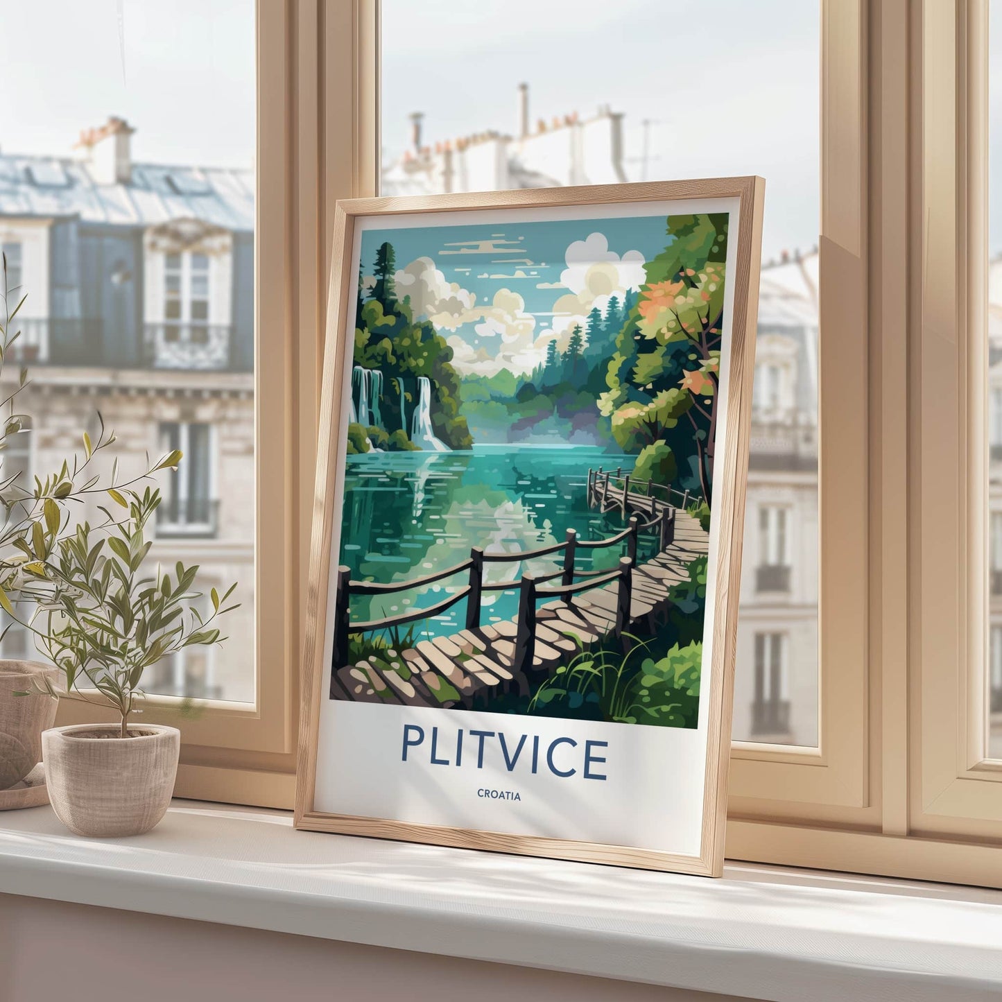 Plitvice Poster - Croatia Travel Art - Wooden Boardwalk Path Home Decor