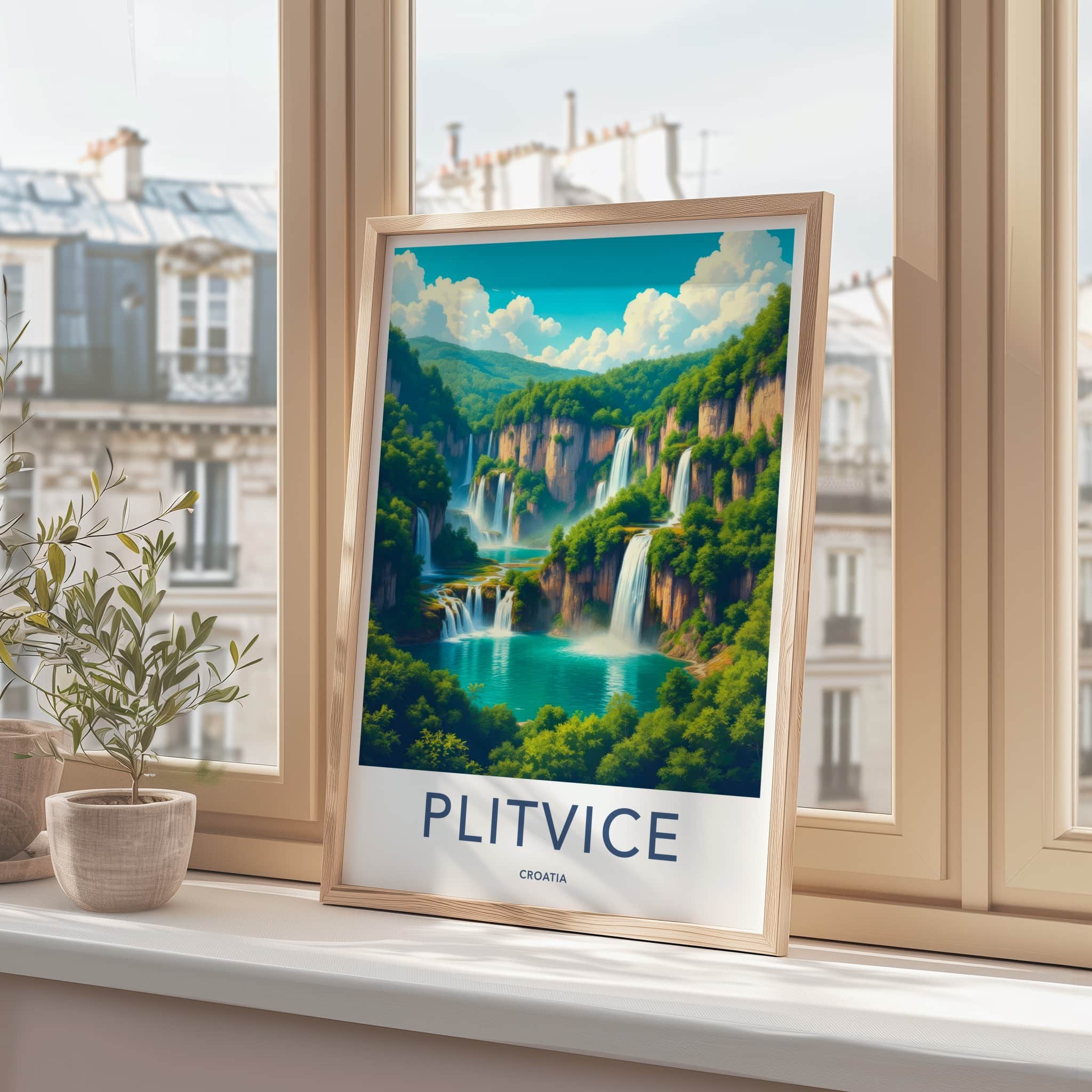 Plitvice Poster - Croatia Travel Print - Cascading Green Waterfalls Home Decor