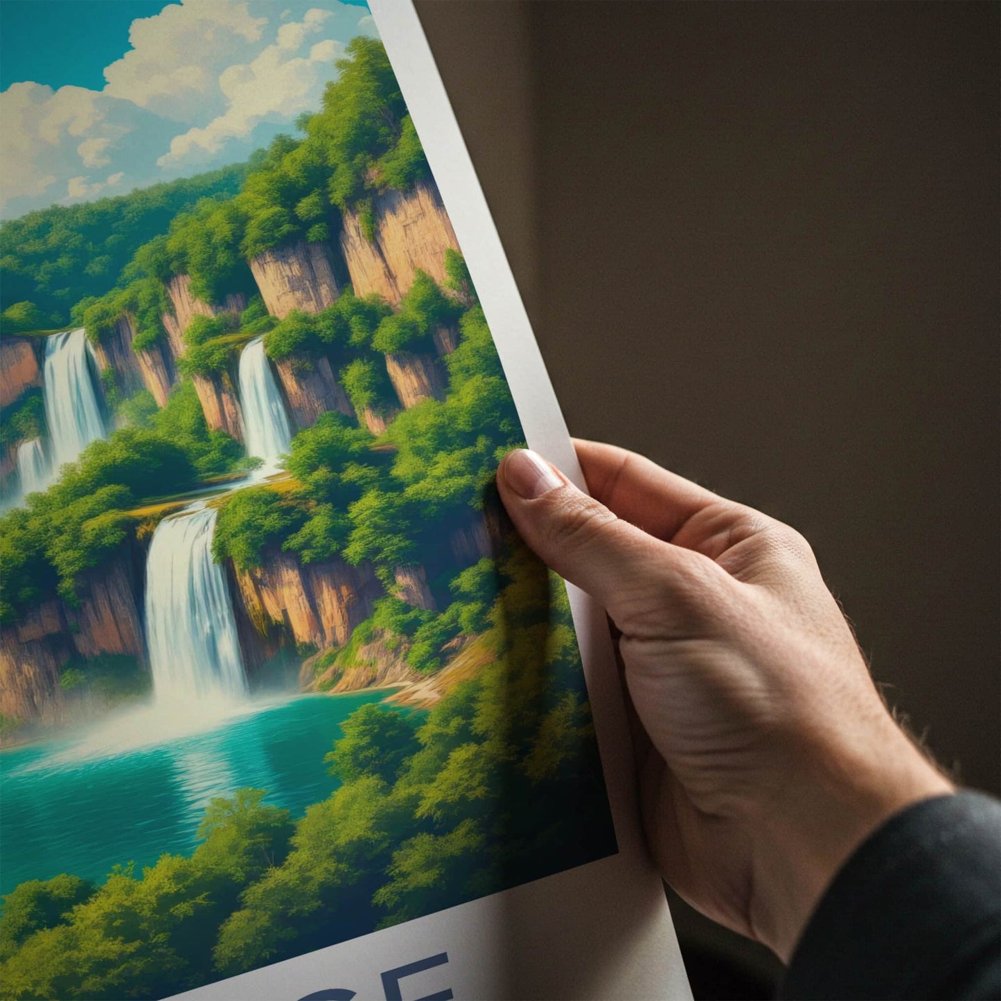 Plitvice Poster - Croatia Travel Print - Cascading Green Waterfalls Home Decor