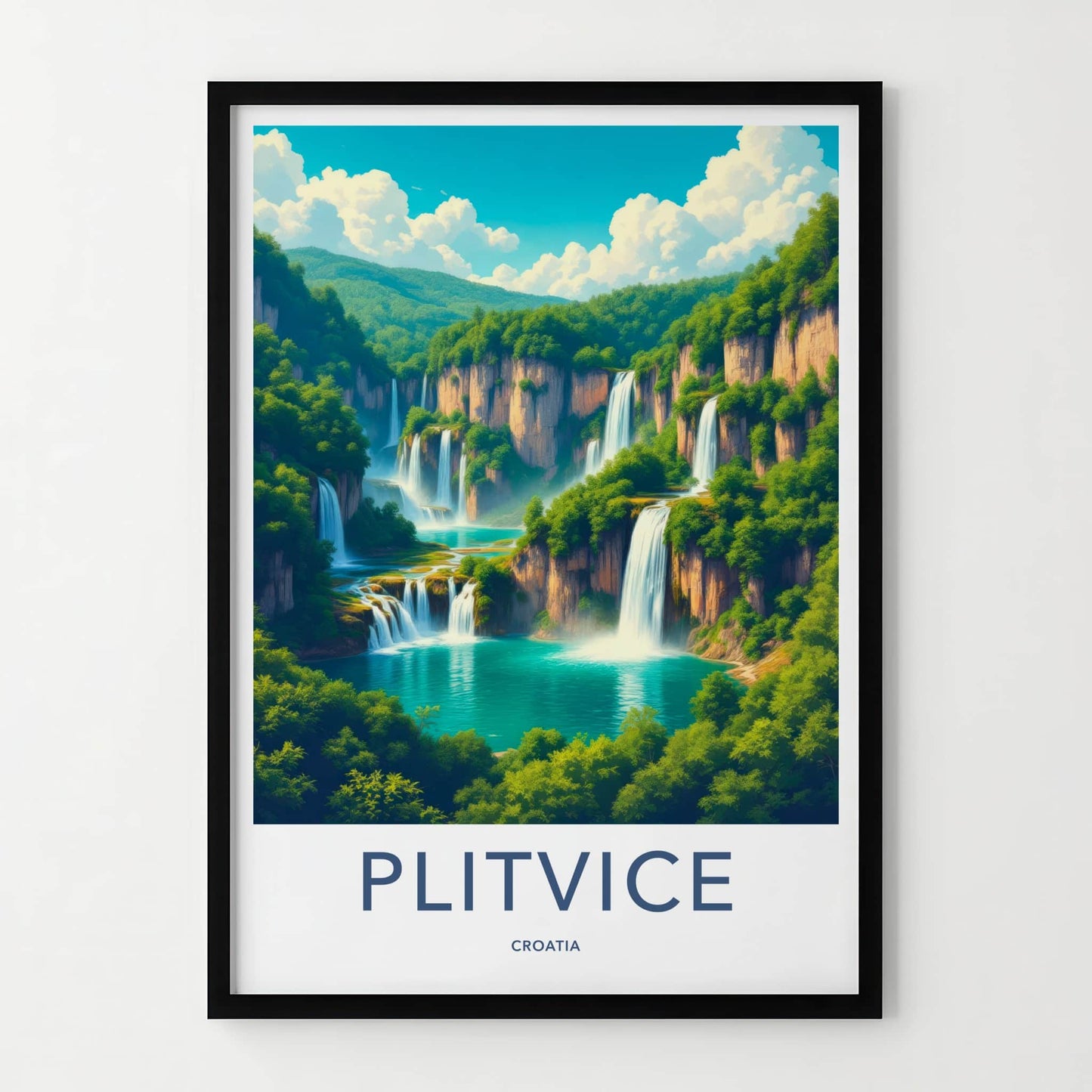 Plitvice Poster - Croatia Travel Print - Cascading Green Waterfalls Home Decor