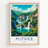 Plitvice Poster - Croatia Travel Print - Cascading Green Waterfalls Home Decor