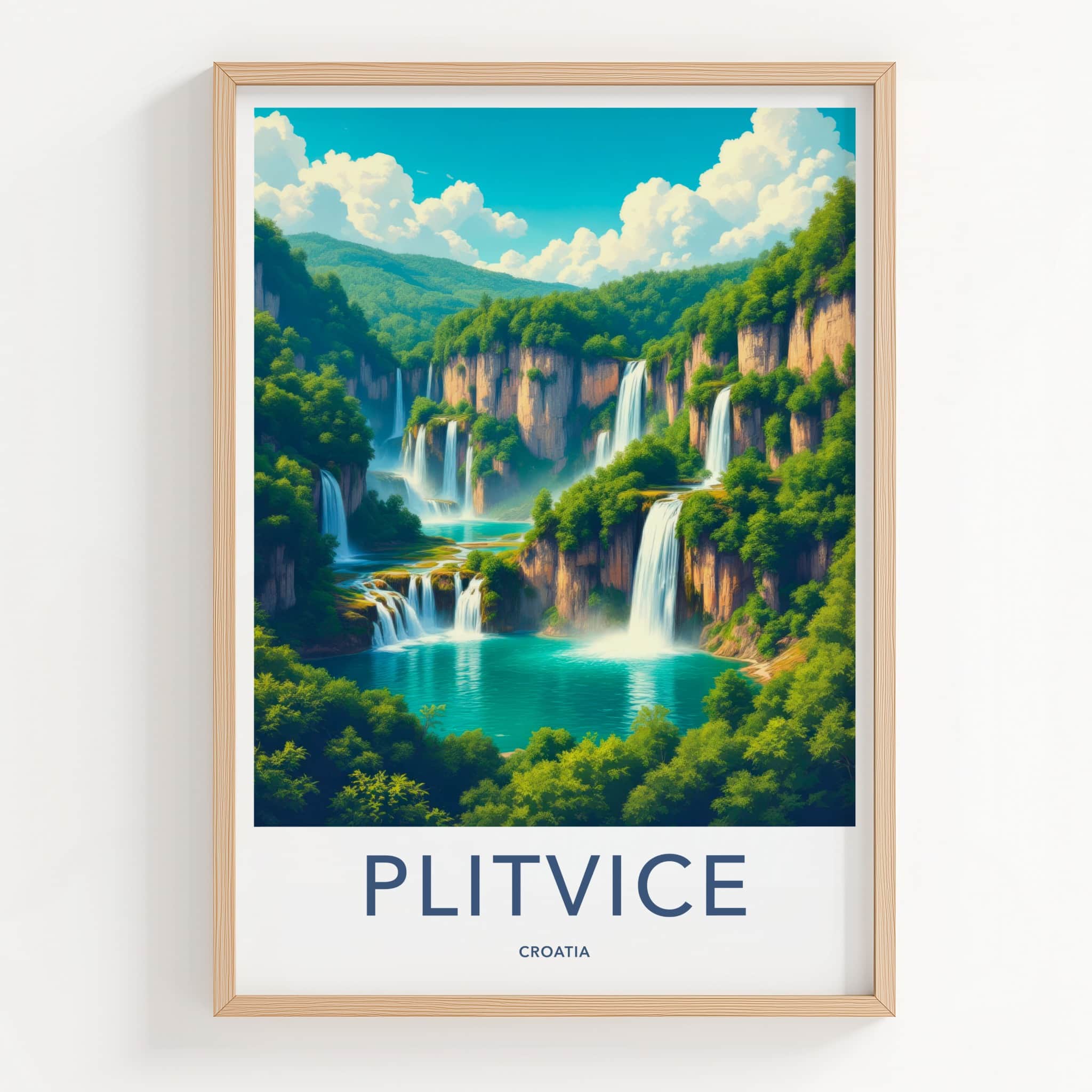 Plitvice Poster - Croatia Travel Print - Cascading Green Waterfalls Home Decor