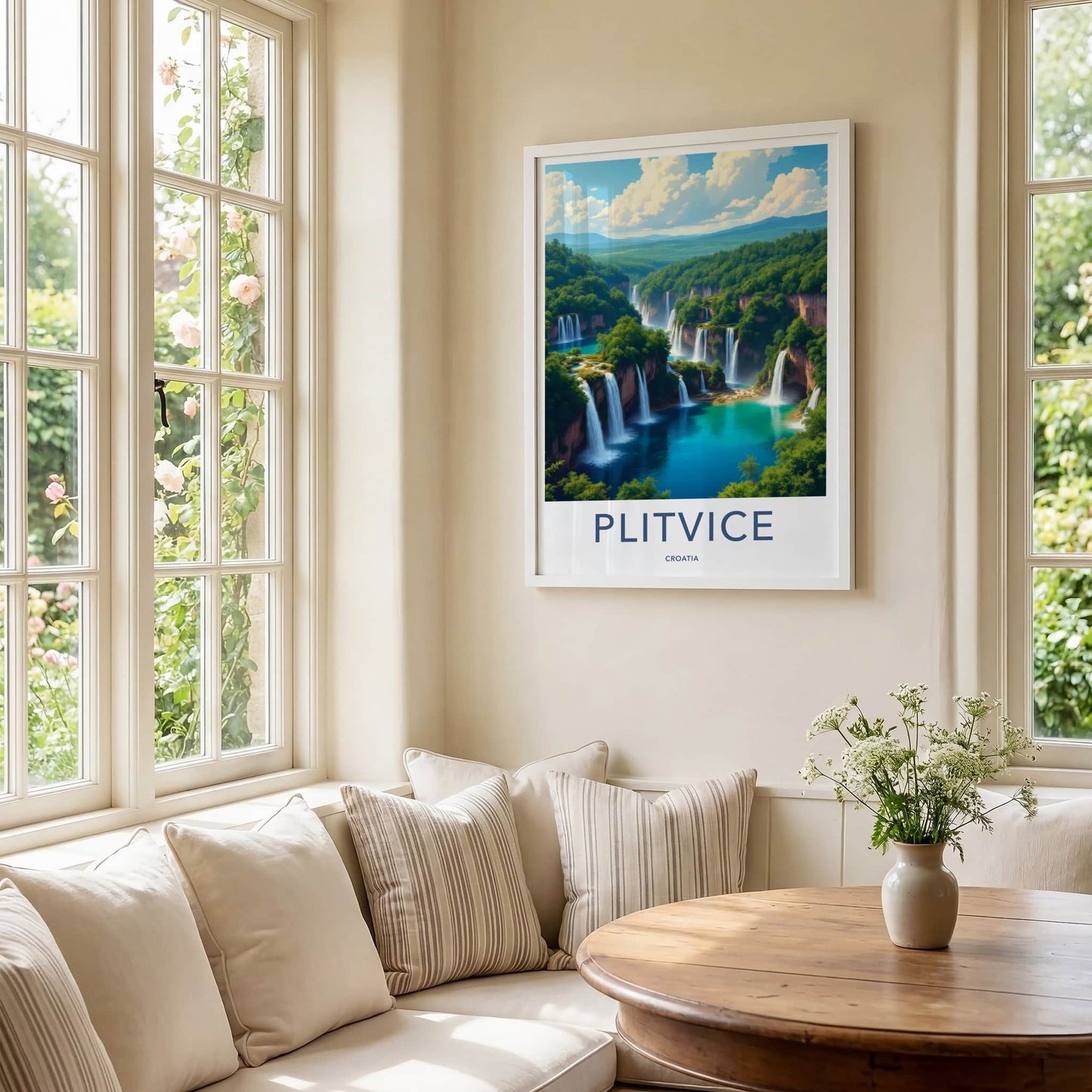 Plitvice Poster - Croatia Wall Art - Cascading Turquoise Waters Home Decor