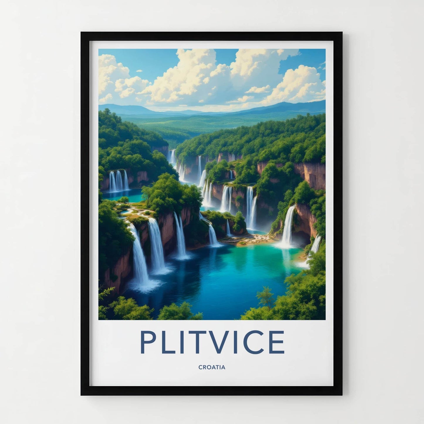 Plitvice Poster - Croatia Wall Art - Cascading Turquoise Waters Home Decor