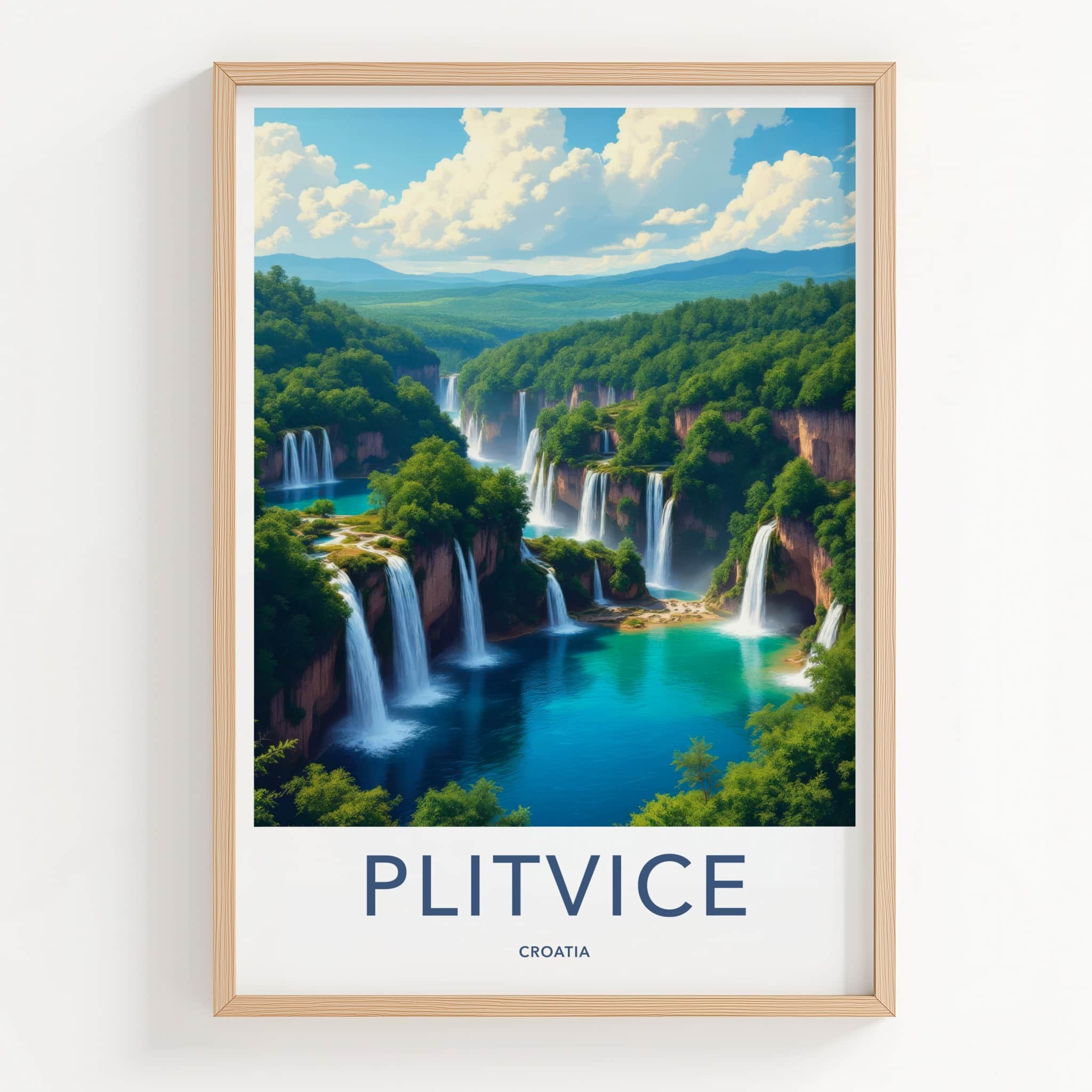 Plitvice Poster - Croatia Wall Art - Cascading Turquoise Waters Home Decor