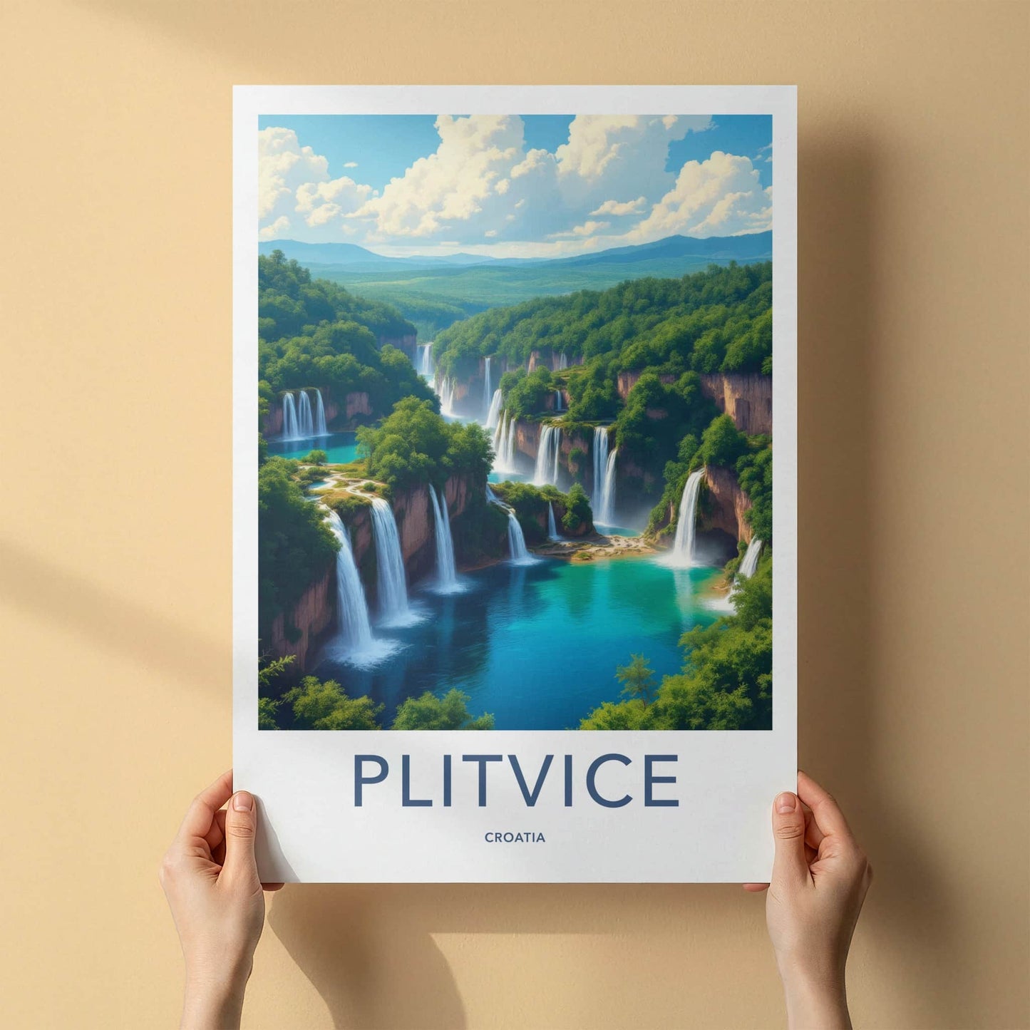 Plitvice Poster - Croatia Wall Art - Cascading Turquoise Waters Home Decor
