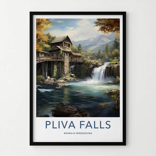 Pliva Falls Poster - Bosnia Herzegovina Travel Art - Historic Water Mills Home Decor