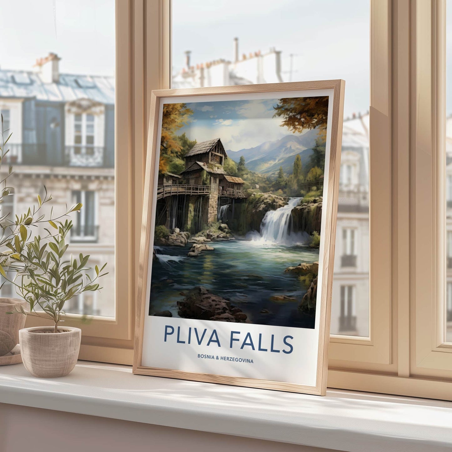 Pliva Falls Poster - Bosnia Herzegovina Travel Art - Historic Water Mills Home Decor