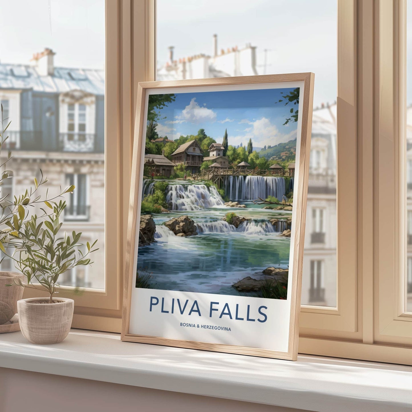 Pliva Falls Poster - Bosnia Herzegovina Wall Art - Historic Village Waterfalls Gift