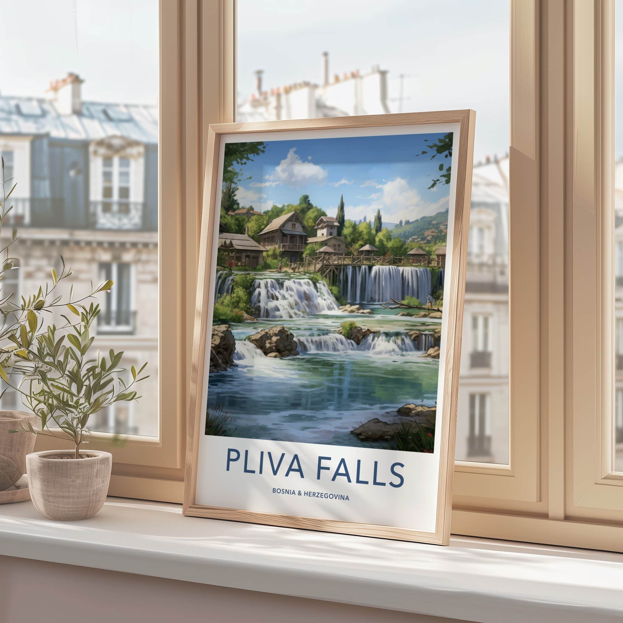 Pliva Falls Poster - Bosnia Herzegovina Wall Art - Historic Village Waterfalls Gift