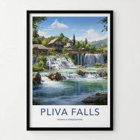 Pliva Falls Poster - Bosnia Herzegovina Wall Art - Historic Village Waterfalls Gift