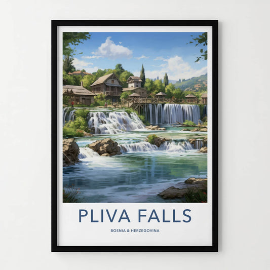 Pliva Falls Poster - Bosnia Herzegovina Wall Art - Historic Village Waterfalls Gift