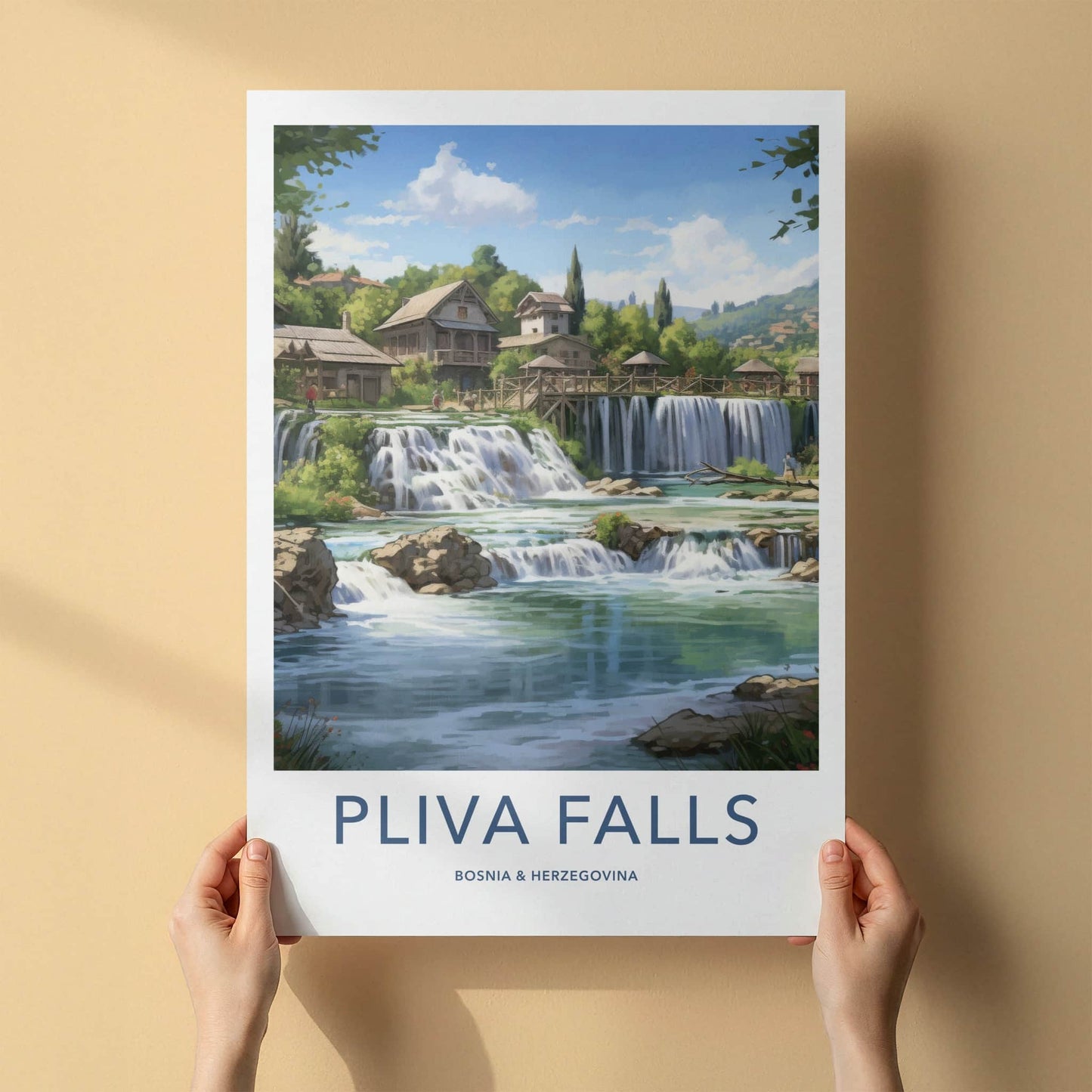 Pliva Falls Poster - Bosnia Herzegovina Wall Art - Historic Village Waterfalls Gift