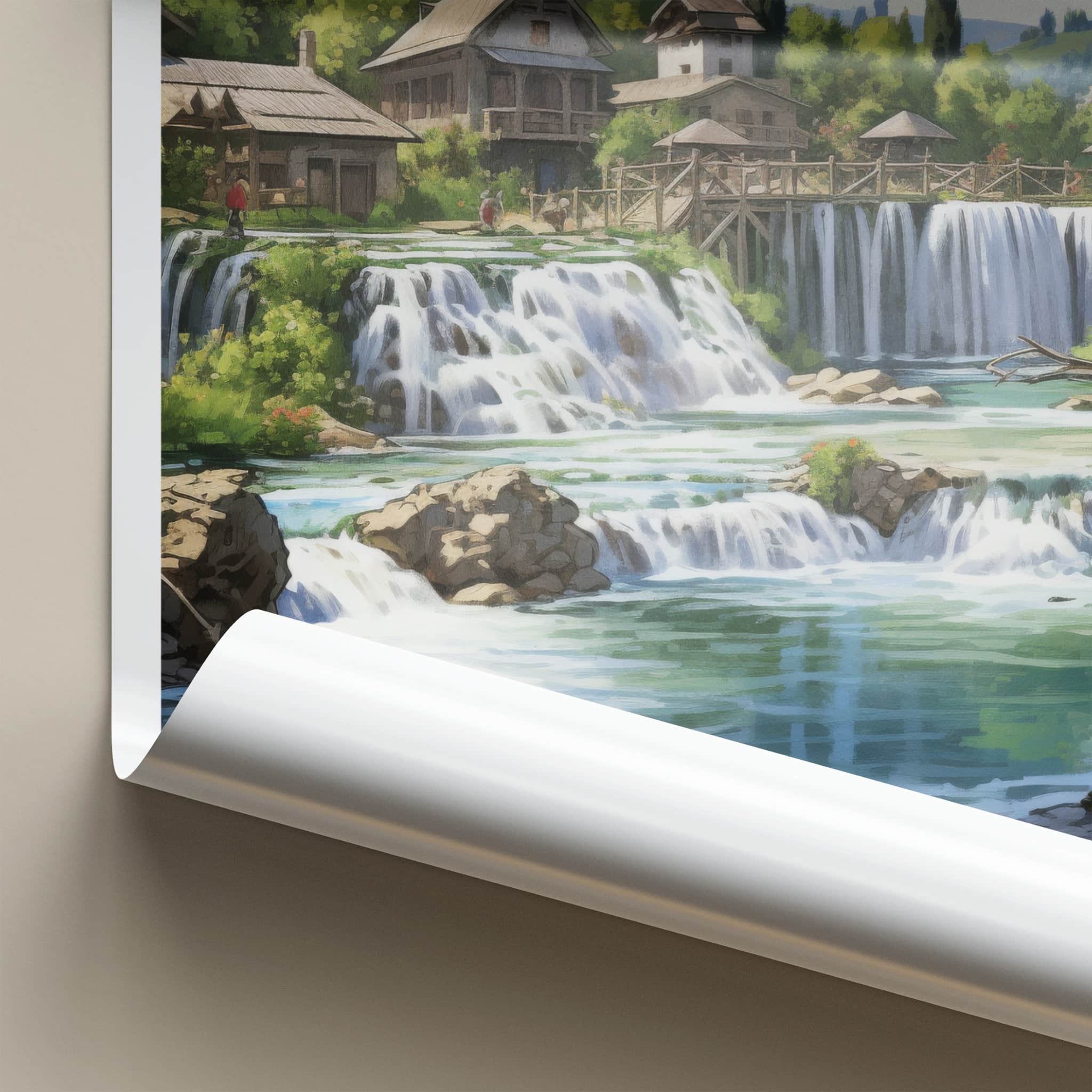 Pliva Falls Poster - Bosnia Herzegovina Wall Art - Historic Village Waterfalls Gift