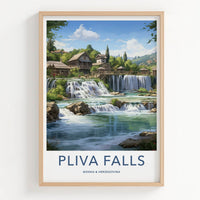 Pliva Falls Poster - Bosnia Herzegovina Wall Art - Historic Village Waterfalls Gift