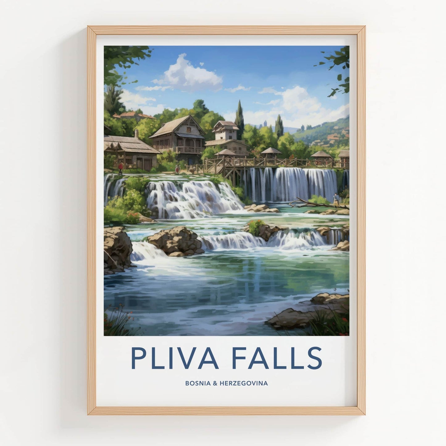 Pliva Falls Poster - Bosnia Herzegovina Wall Art - Historic Village Waterfalls Gift