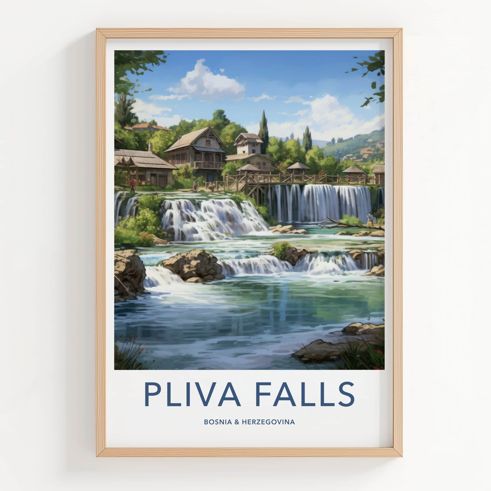 Pliva Falls Poster - Bosnia Herzegovina Wall Art - Historic Village Waterfalls Gift