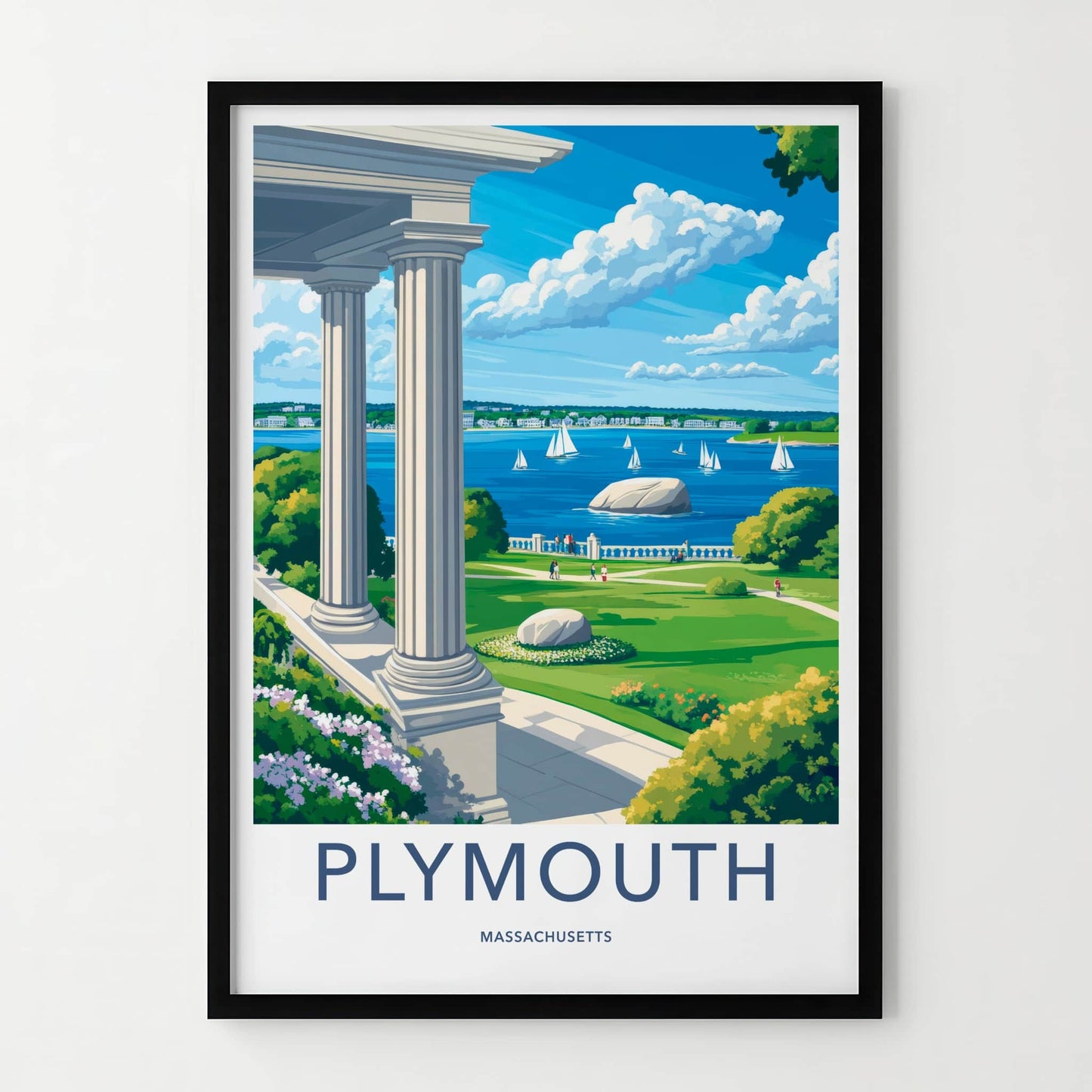 Plymouth Poster - Massachusetts Travel Art - Bay Sailboats Park Home Decor