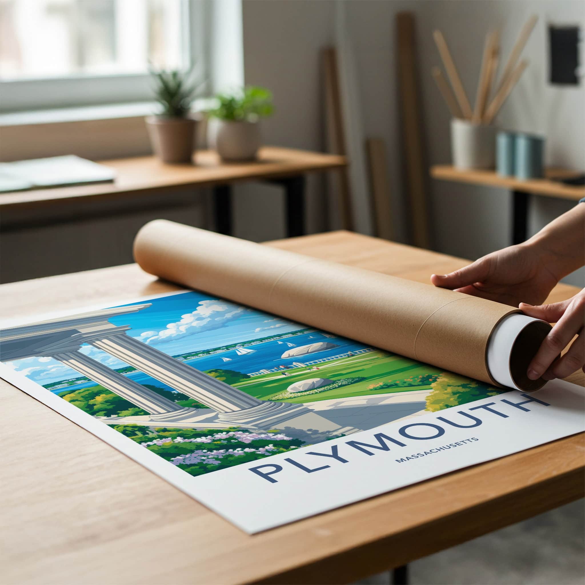 Plymouth Poster - Massachusetts Travel Art - Bay Sailboats Park Home Decor