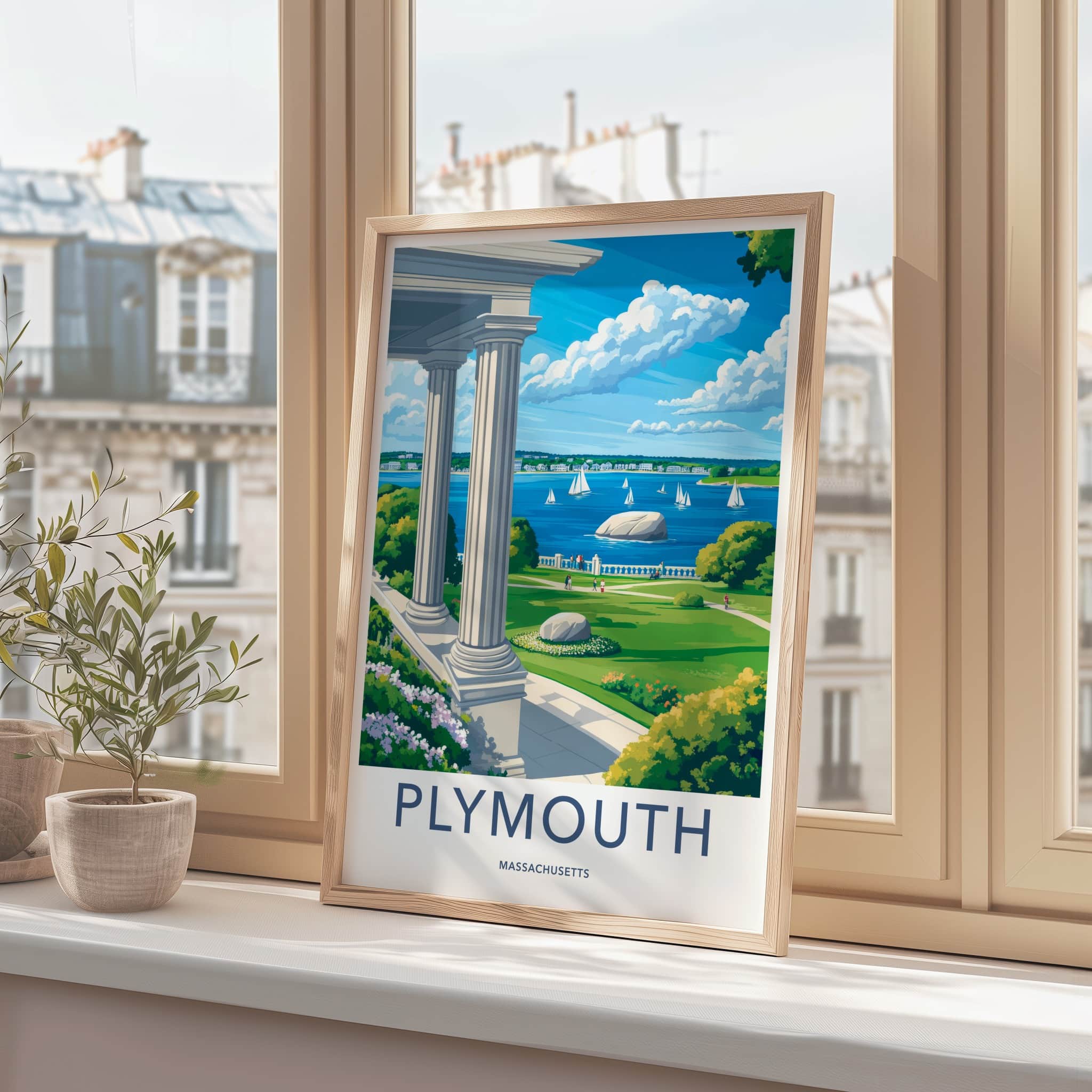Plymouth Poster - Massachusetts Travel Art - Bay Sailboats Park Home Decor