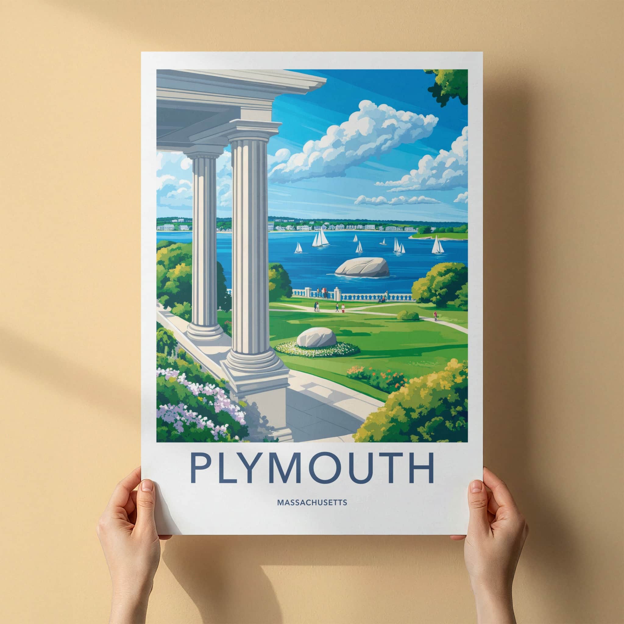 Plymouth Poster - Massachusetts Travel Art - Bay Sailboats Park Home Decor