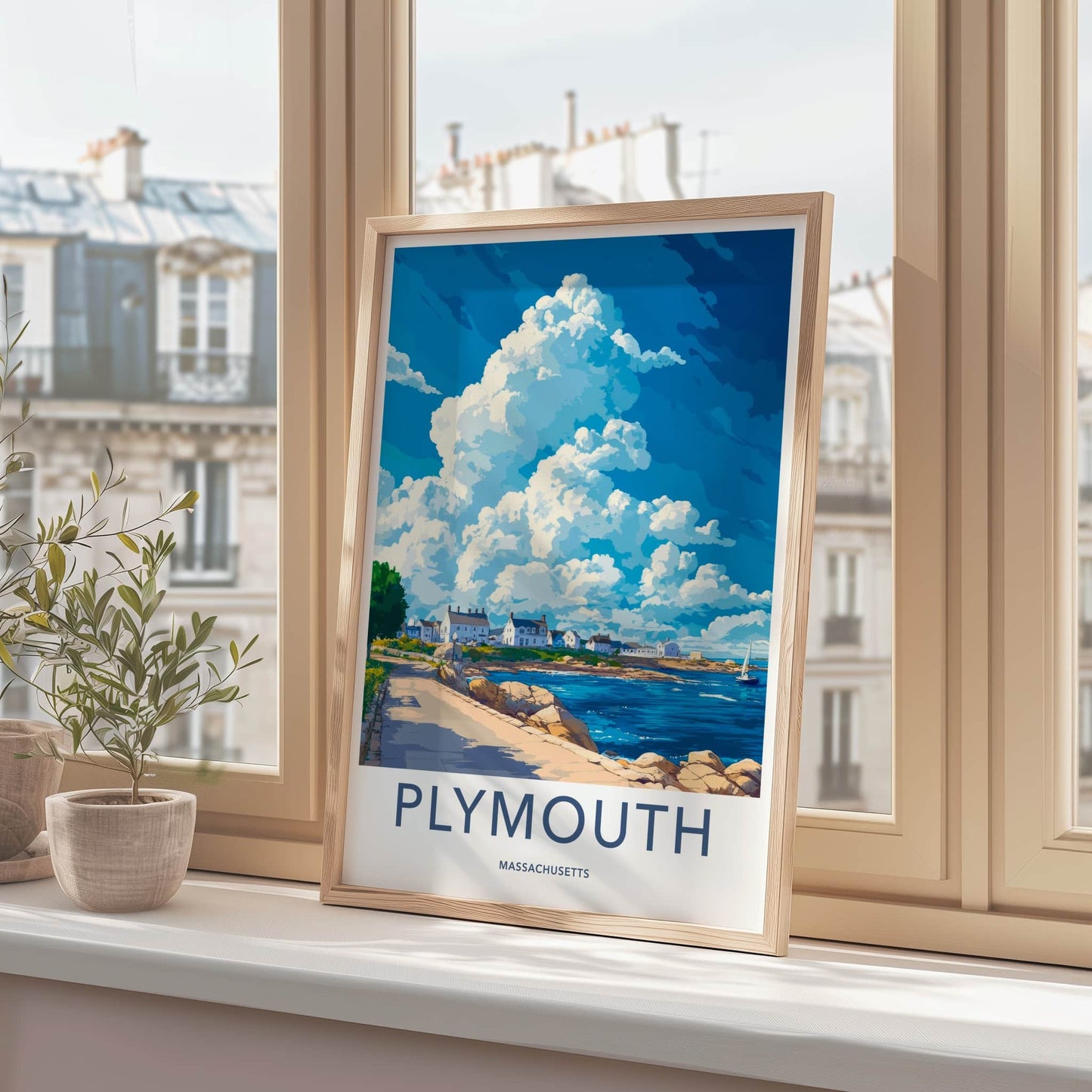 Plymouth Poster - Massachusetts Travel Art - Coastal Town Scene Home Decor