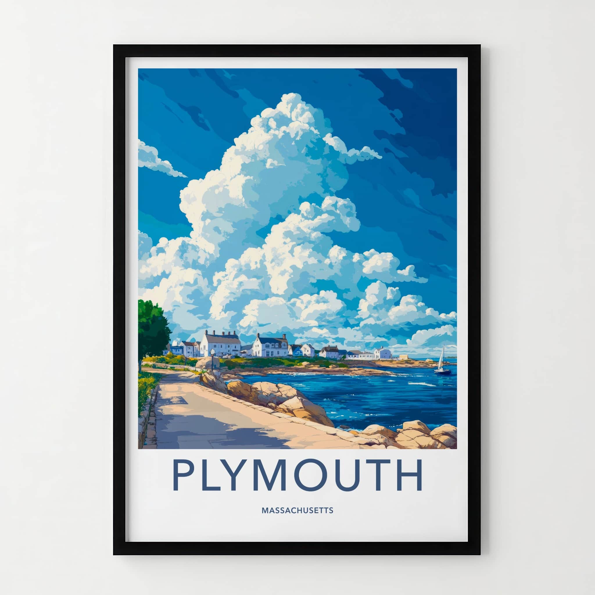 Plymouth Poster - Massachusetts Travel Art - Coastal Town Scene Home Decor