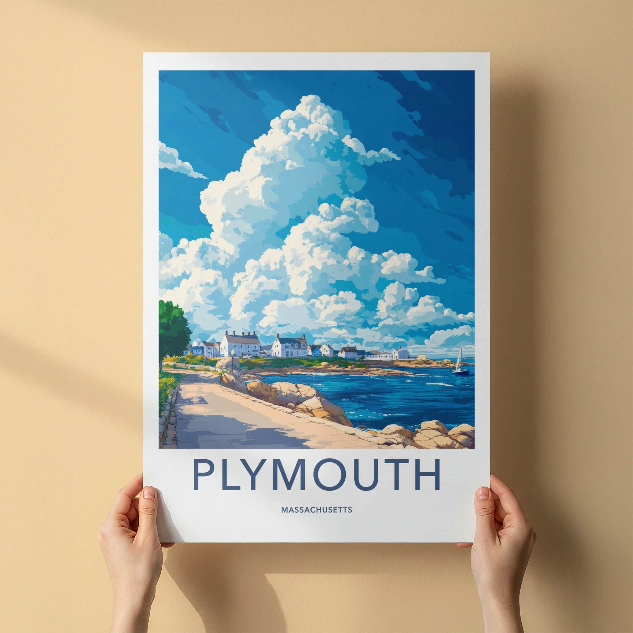 Plymouth Poster - Massachusetts Travel Art - Coastal Town Scene Home Decor