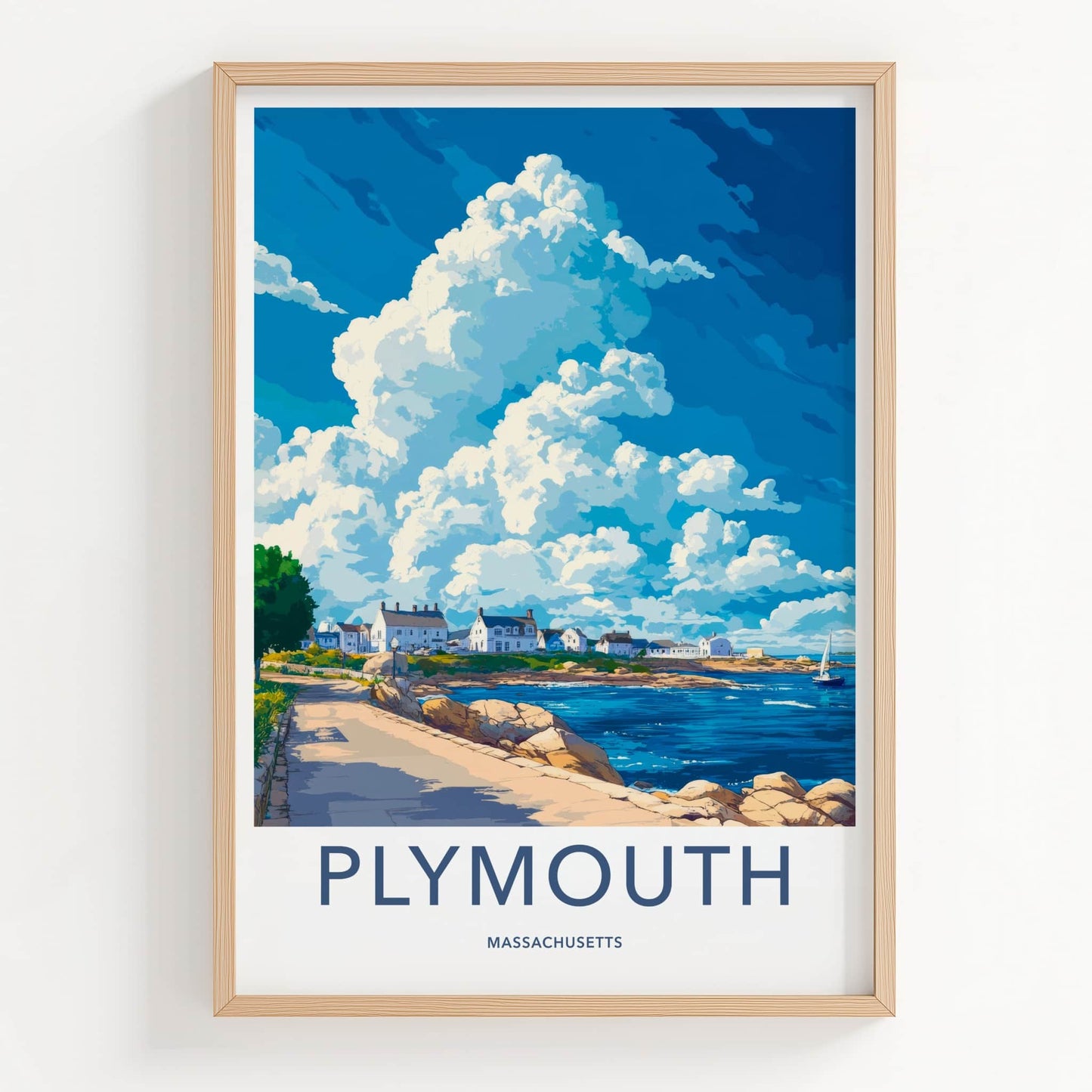 Plymouth Poster - Massachusetts Travel Art - Coastal Town Scene Home Decor