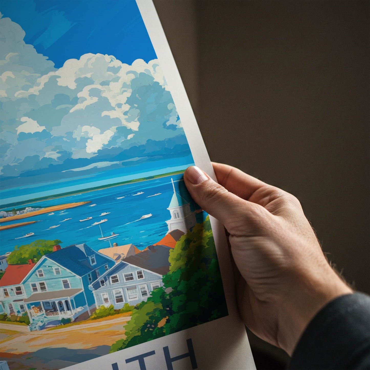 Plymouth Poster - Massachusetts Travel Art - Coastal Townscape Bay Home Decor
