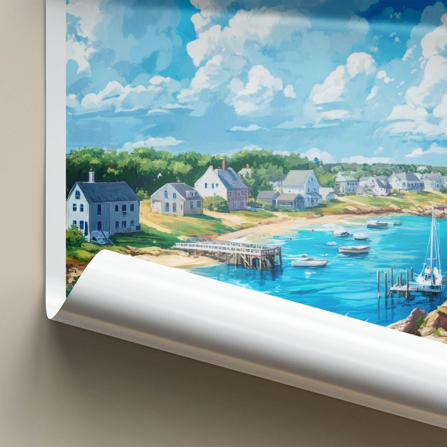Plymouth Poster - Massachusetts Travel Art - Coastal Village Harbor Home Decor