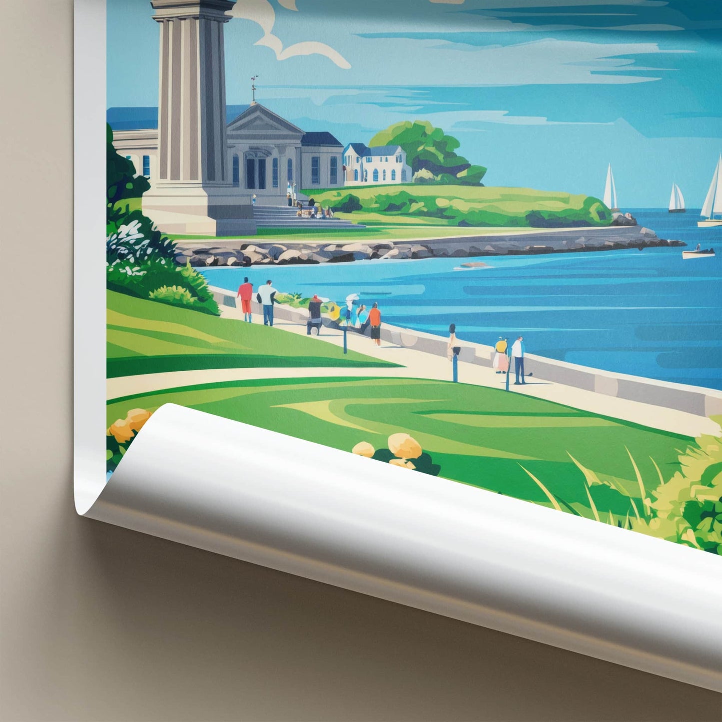 Plymouth Poster - Massachusetts Travel Art - Lighthouse Bay Scene Home Decor