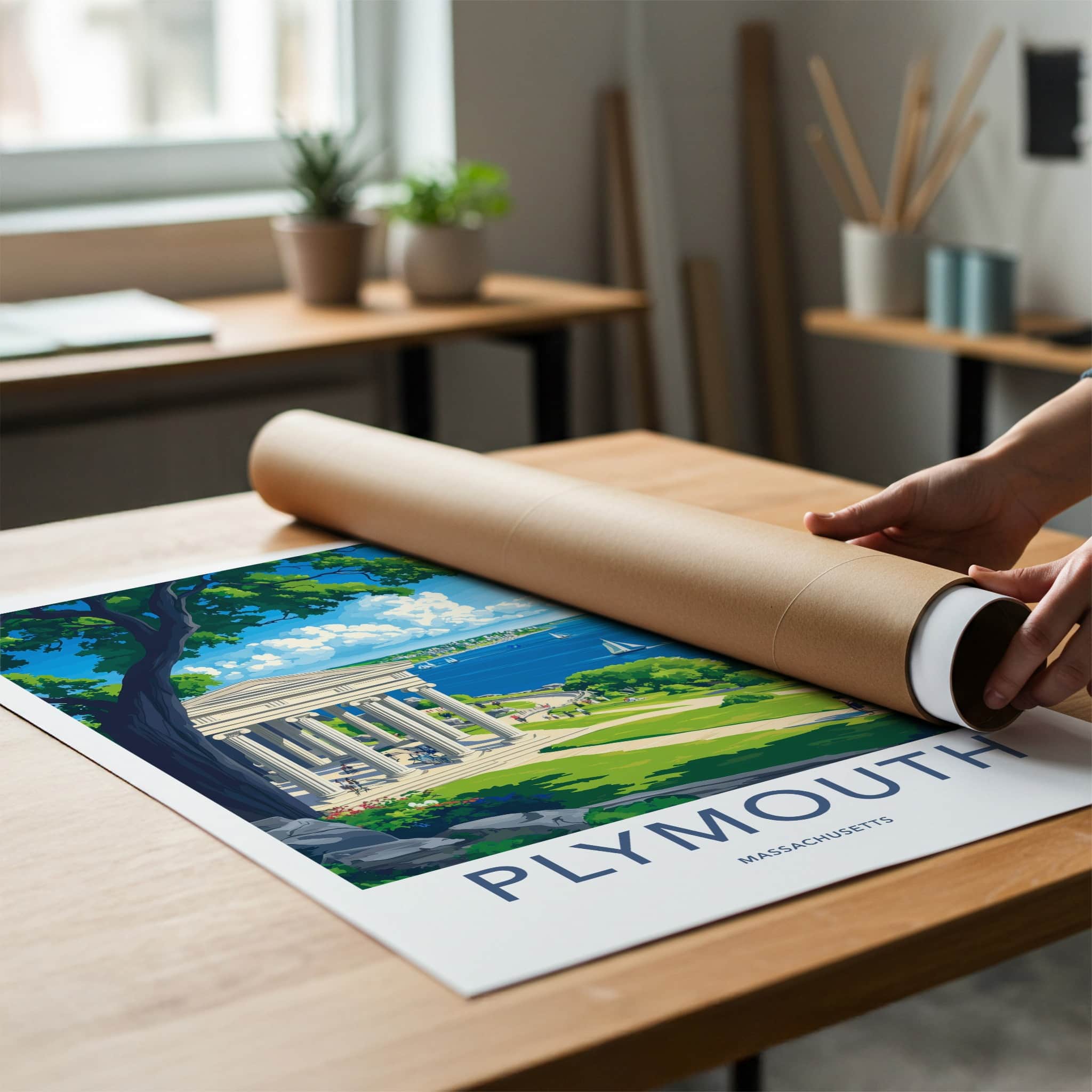 Plymouth Poster - Massachusetts Wall Art - Monument Coastal View Home Decor